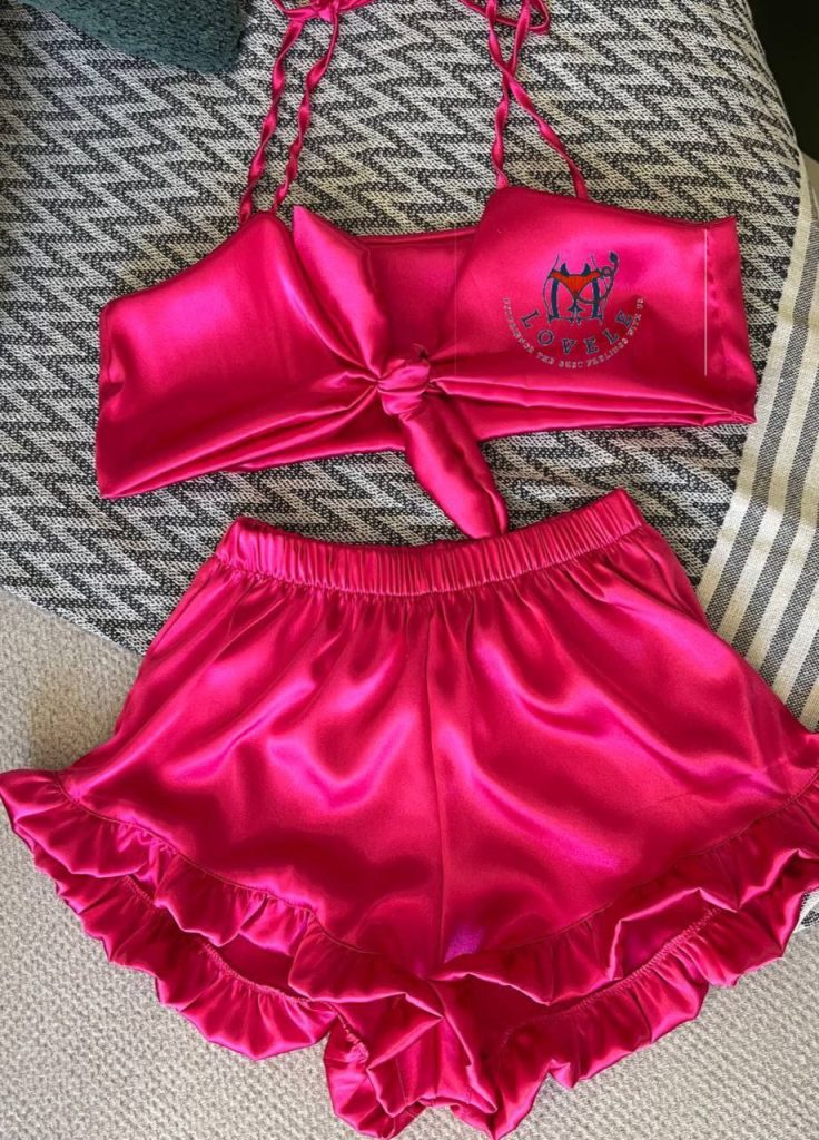 عکس محصول زنگ سرخ آبی ست لباس خواب فانتزی ساتن LOVELE-کد 8041