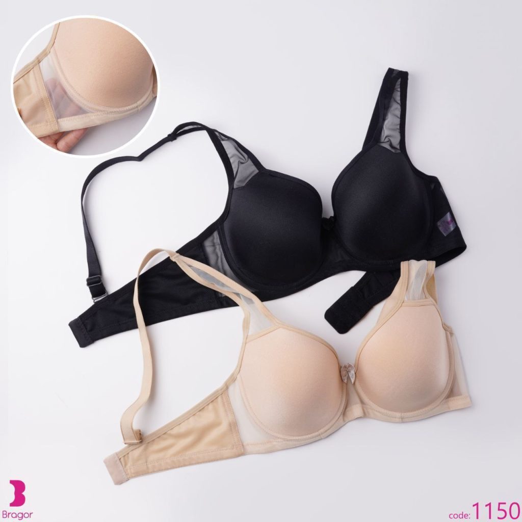 عکس محصول رنگ کرم و مشکی سوتین اسفنجی بالاشیشهای فنردار-کد1150