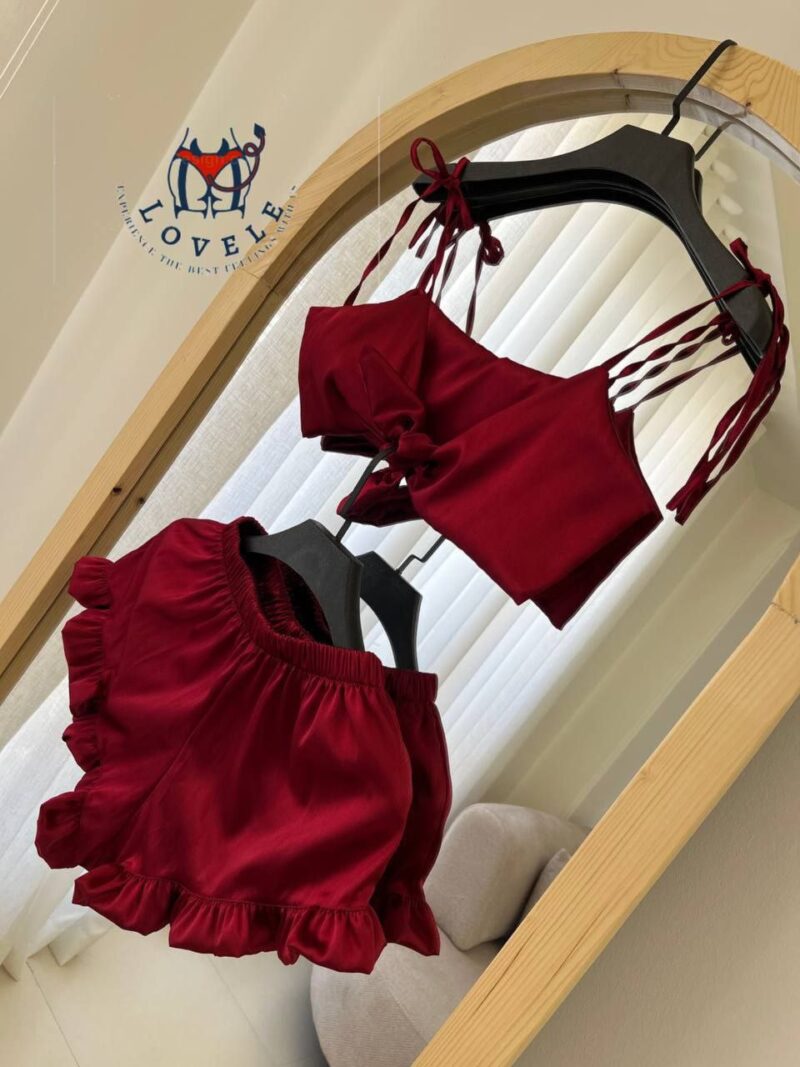 عکس محصول زنگ زرشکی ست لباس خواب فانتزی ساتن LOVELE-کد 8041