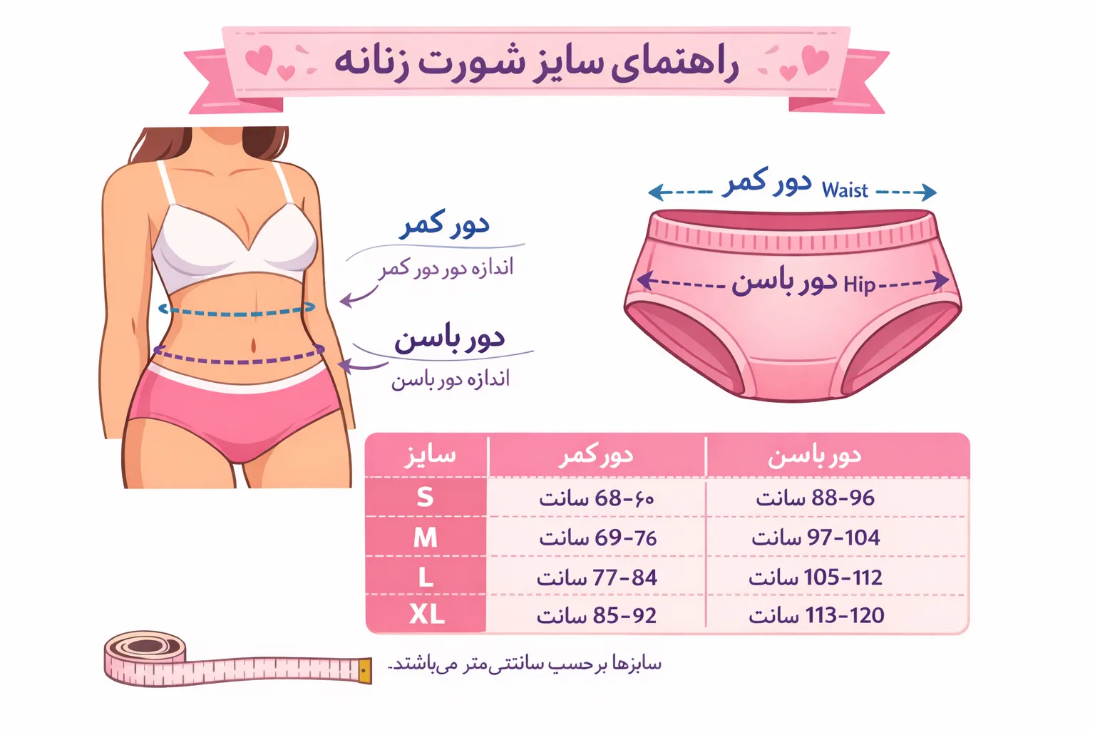 آموزش تصویری - محاسبه آنلاین سایز شورت زنانه