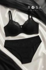 مشکی ست نخ و گیپور فانتزی فنردار رُزا-کد9504
