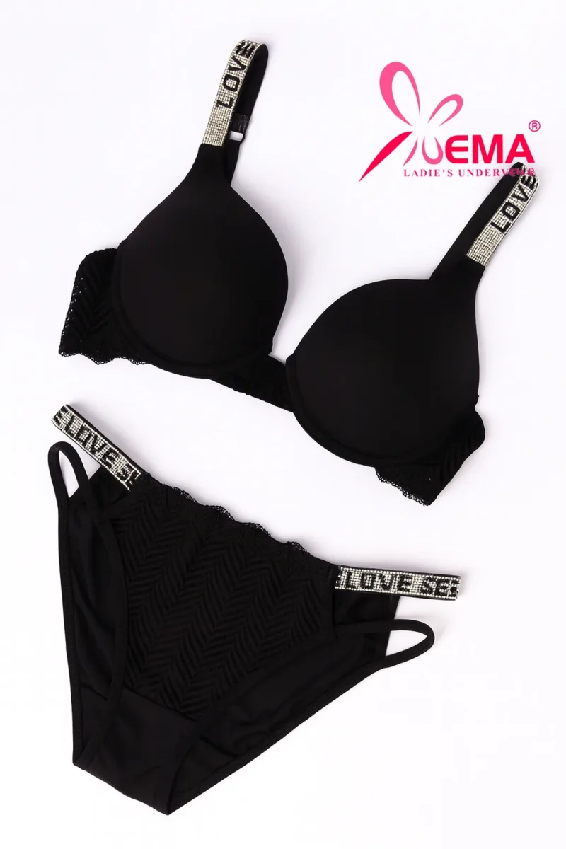 مشکی-ست اسفنجی فنردار بند نگینی EMA -کد 9060
